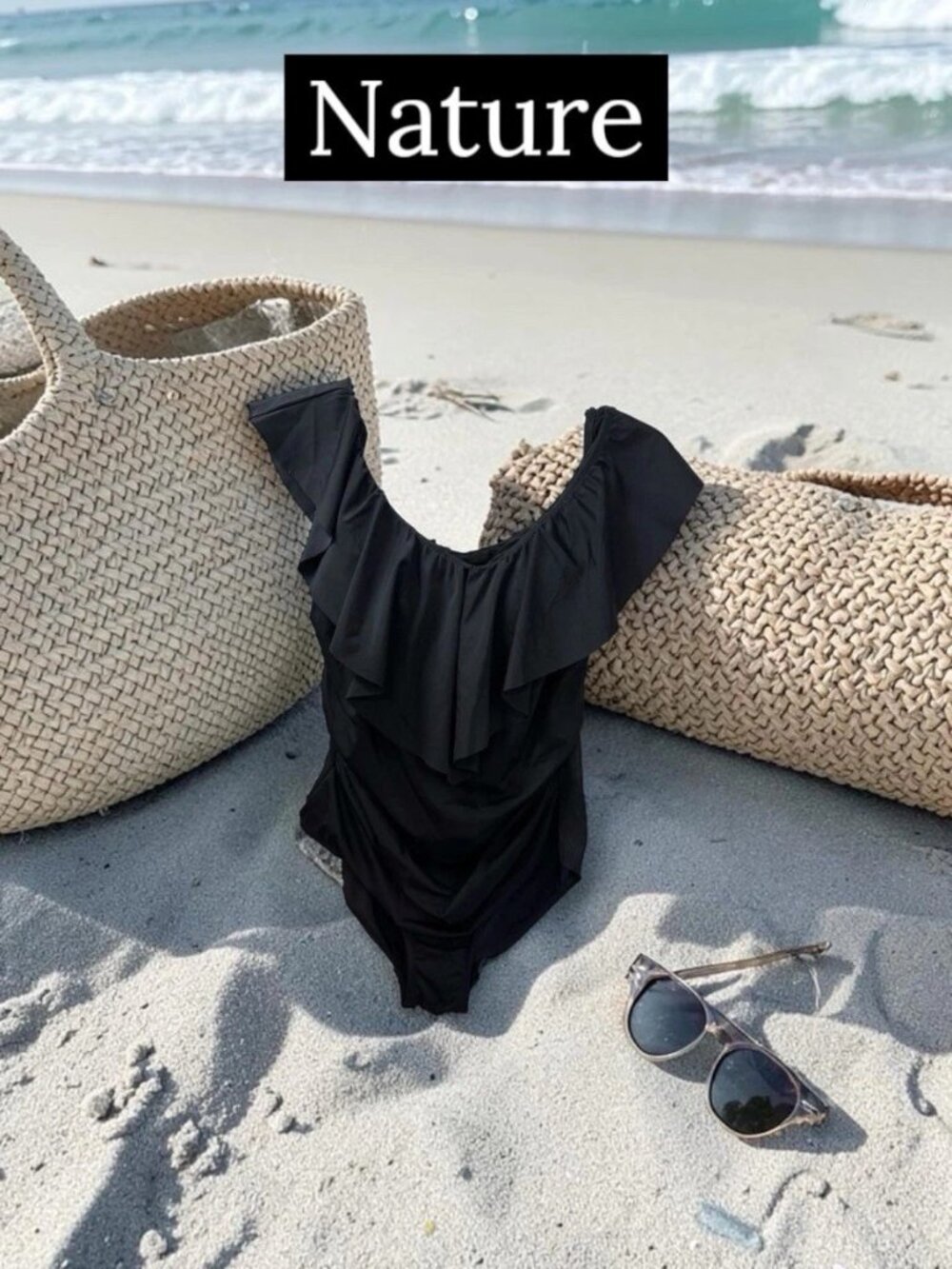 Fortune, Woman, One-Piece Swimsuit, Black,Sz XXL,Nylon.Lycra, Ruffled Neckline.!